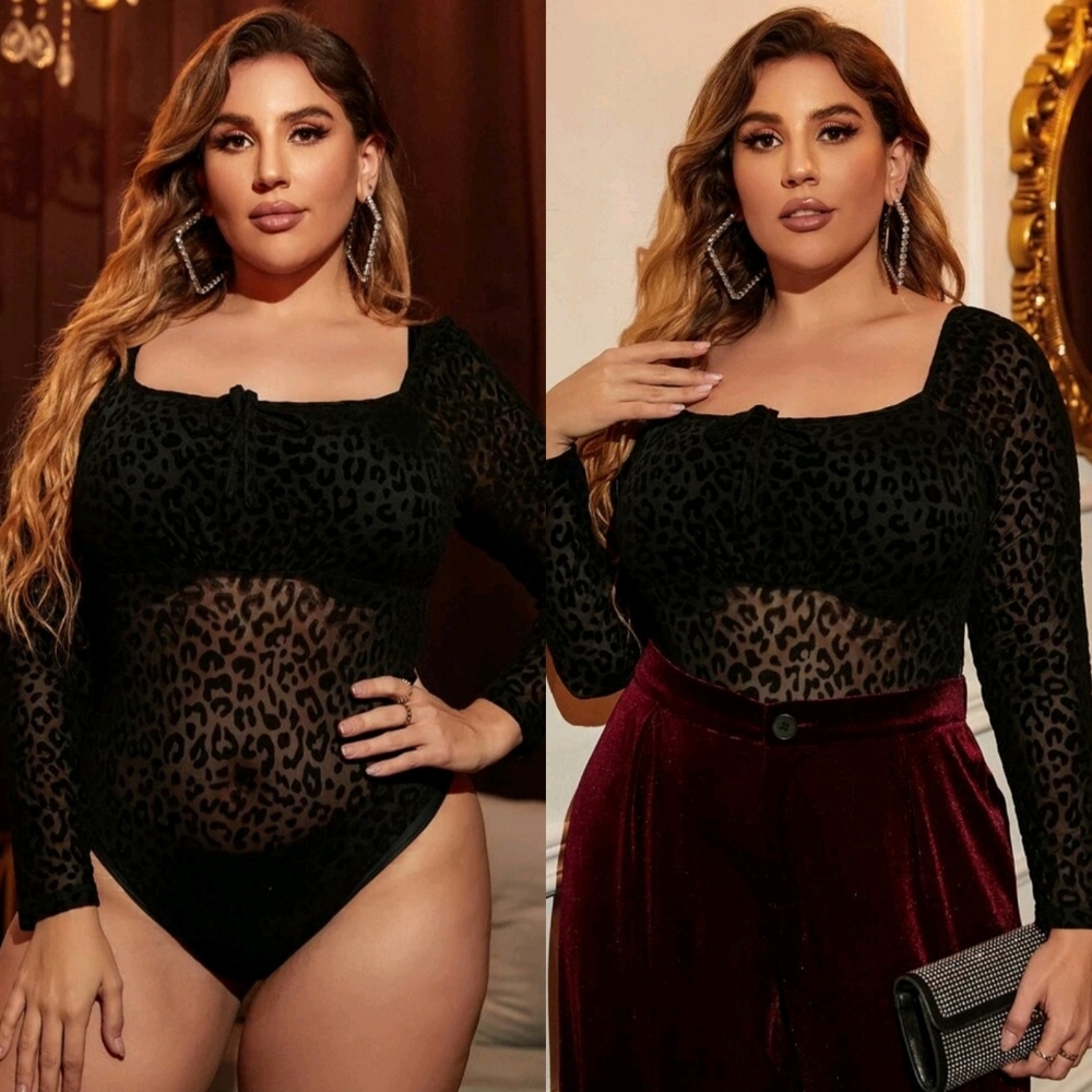 Seductive Leopard Mesh Sheer Bodysuit